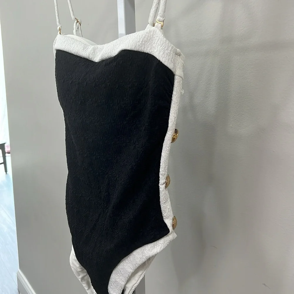 Tory Colorblock Chic Bandeau One Piece Swimsuit in Black - Picture 5 of 12